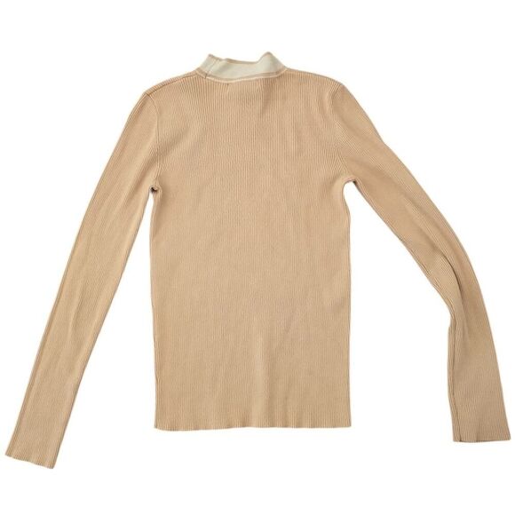 Calvin Klein Ribbed Mock Neck Sweater XS Camel Neutral Minimalist Knit Top - Picture 2 of 5